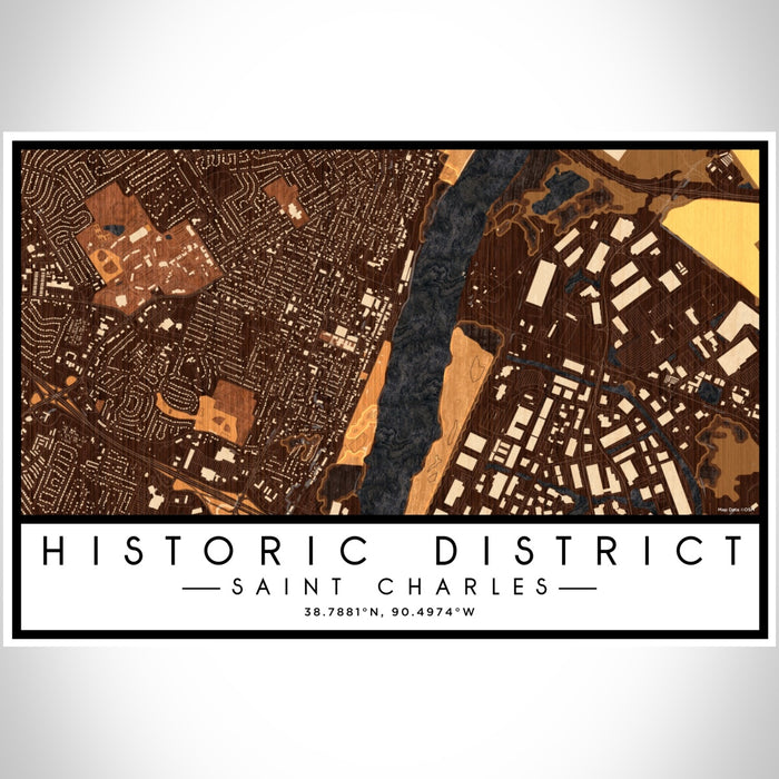 Historic District Saint Charles Map Print Landscape Orientation in Ember Style With Shaded Background