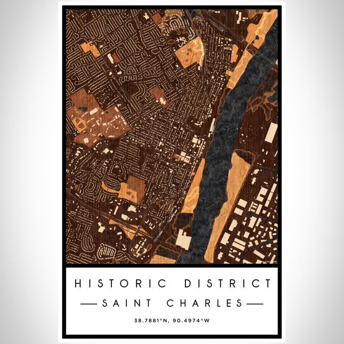 Historic District Saint Charles Map Print Portrait Orientation in Ember Style With Shaded Background