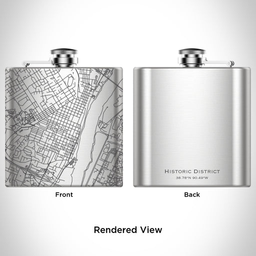Rendered View of Historic District Saint Charles Map Engraving on 6oz Stainless Steel Flask