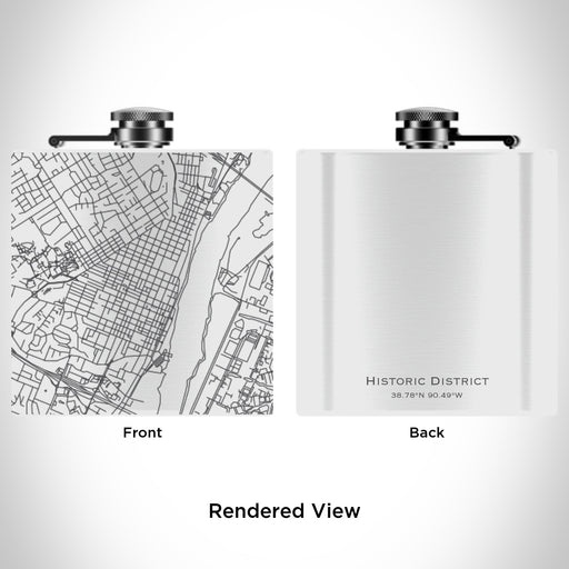 Rendered View of Historic District Saint Charles Map Engraving on 6oz Stainless Steel Flask in White
