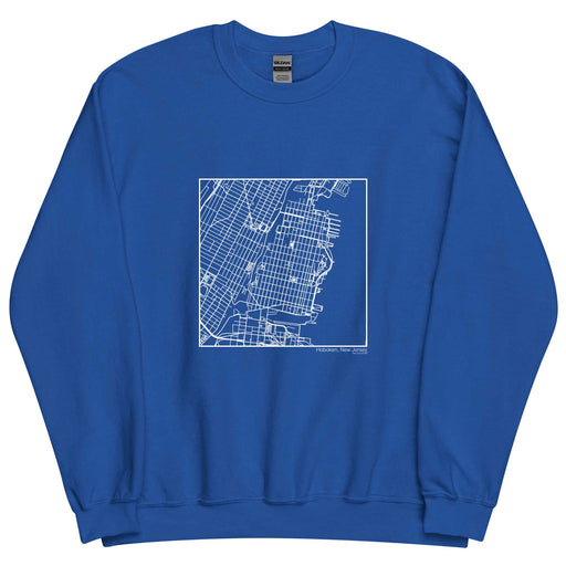 Hoboken New Jersey  Map Unisex Crewneck Sweater with City inscription in Royal Blue