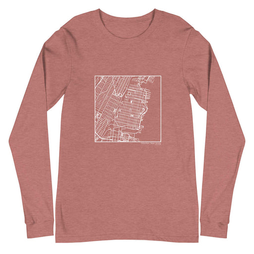 Hoboken New Jersey  Map Unisex Long-Sleeve T-shirt with City inscription in Heather Mauve