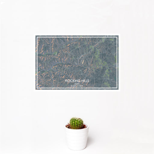 12x18 Hocking Hills Ohio Map Print Landscape Orientation in Afternoon Style With Small Cactus Plant in White Planter