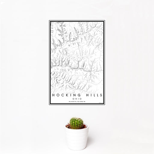 12x18 Hocking Hills Ohio Map Print Portrait Orientation in Classic Style With Small Cactus Plant in White Planter