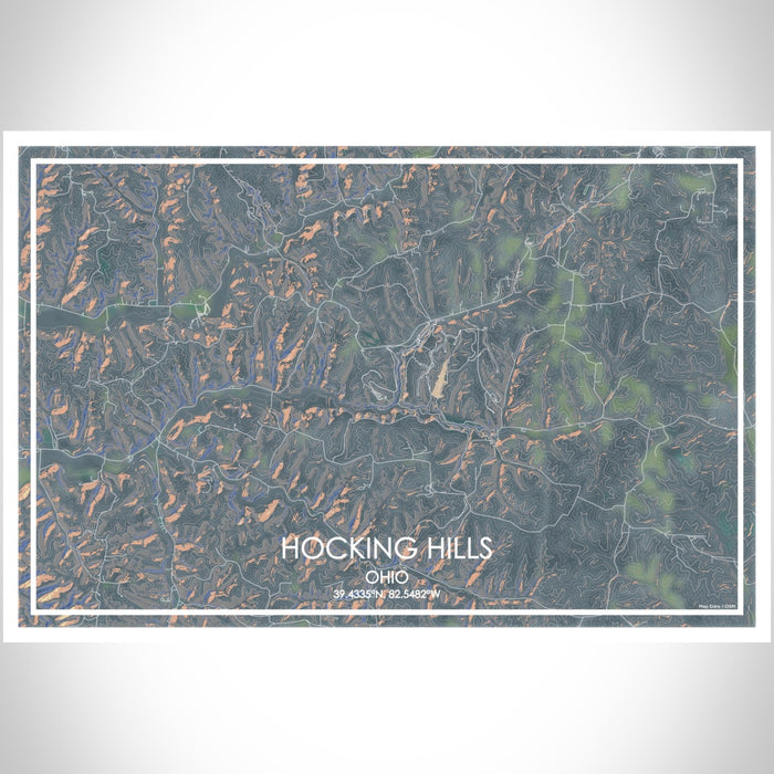 Hocking Hills Ohio Map Print Landscape Orientation in Afternoon Style With Shaded Background