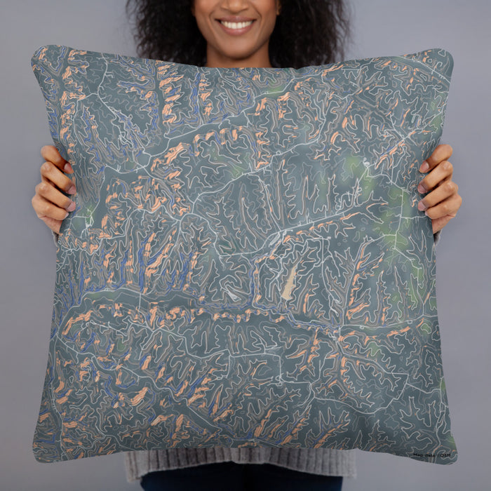 Person holding 22x22 Custom Hocking Hills Ohio Map Throw Pillow in Afternoon