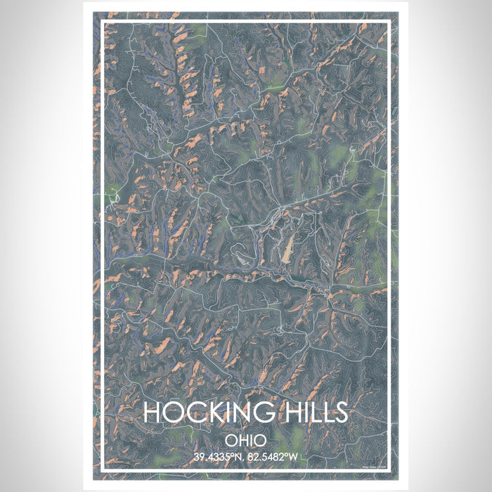 Hocking Hills Ohio Map Print Portrait Orientation in Afternoon Style With Shaded Background