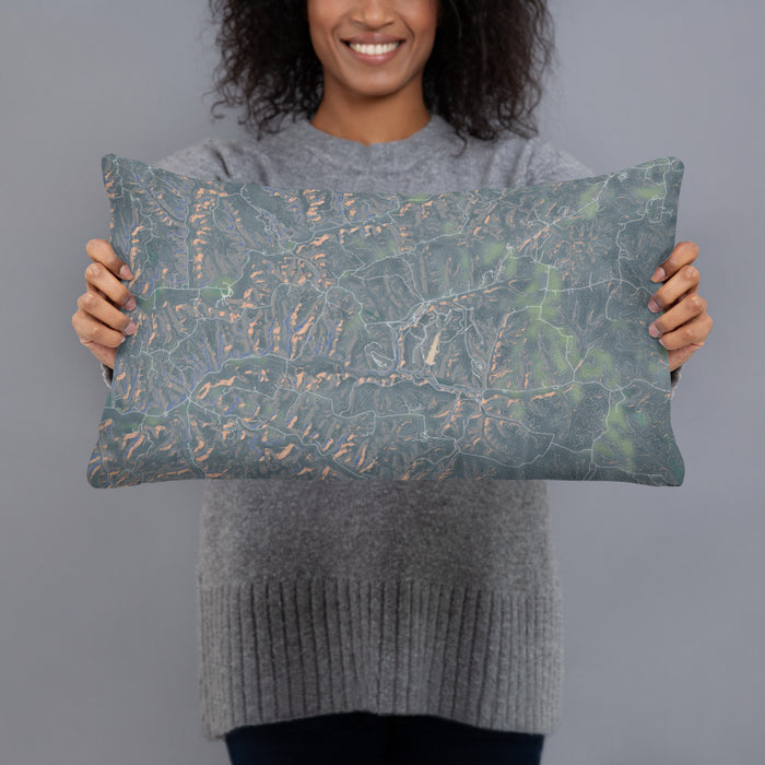Person holding 20x12 Custom Hocking Hills Ohio Map Throw Pillow in Afternoon