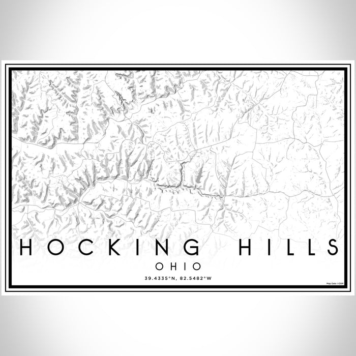 Hocking Hills Ohio Map Print Landscape Orientation in Classic Style With Shaded Background