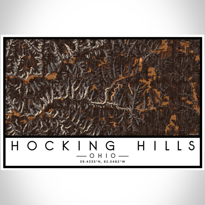 Hocking Hills Ohio Map Print Landscape Orientation in Ember Style With Shaded Background