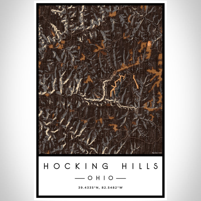 Hocking Hills Ohio Map Print Portrait Orientation in Ember Style With Shaded Background
