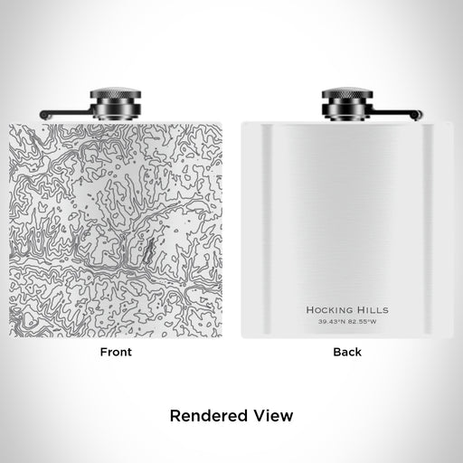 Rendered View of Hocking Hills Ohio Map Engraving on 6oz Stainless Steel Flask in White
