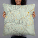 Person holding 22x22 Custom Hocking Hills Ohio Map Throw Pillow in Woodblock