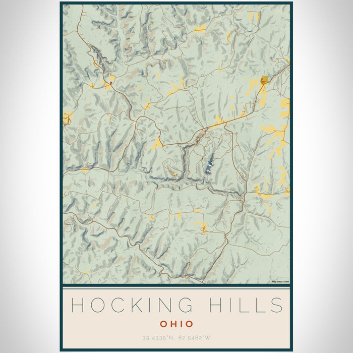 Hocking Hills Ohio Map Print Portrait Orientation in Woodblock Style With Shaded Background