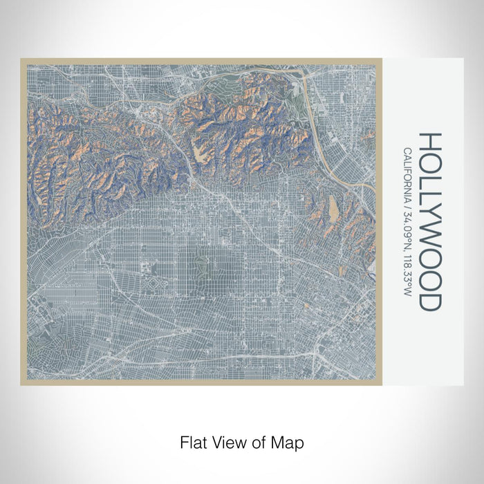 Rendered View of Hollywood California Map on 20oz Stainless Steel Insulated Bottle with Bamboo Top with printed afternoon style map