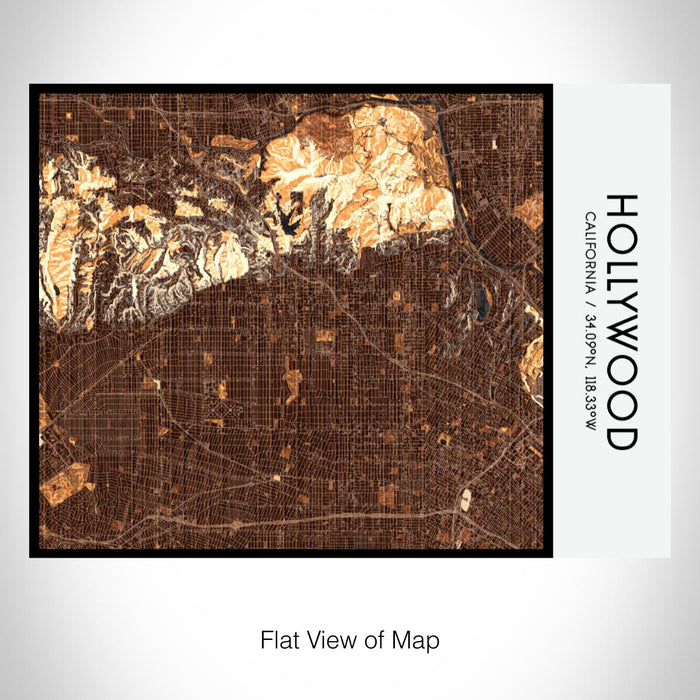 Rendered View of Hollywood California Map on 20oz Stainless Steel Insulated Bottle with Bamboo Top with printed ember style map