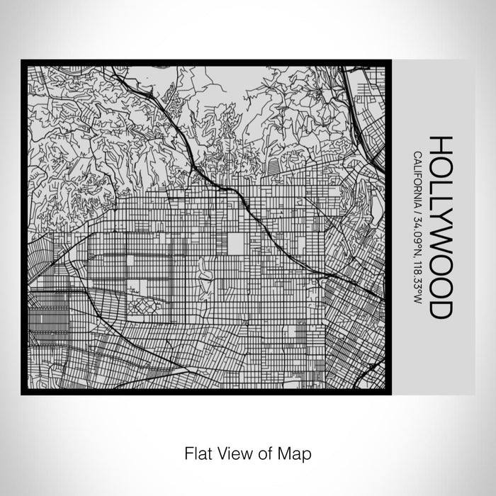 Rendered View of Hollywood California Map on 20oz Stainless Steel Insulated Bottle with Bamboo Top with printed Tactile Lines Map in Black