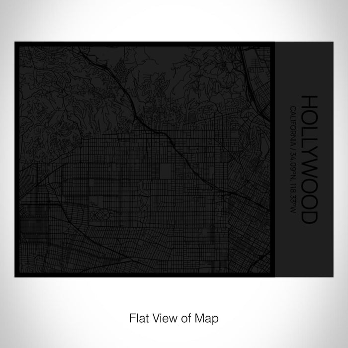 Rendered View of Hollywood California Map on 20oz Stainless Steel Insulated Bottle with Bamboo Top in Matte Black with printed Tactile Lines Map in Black