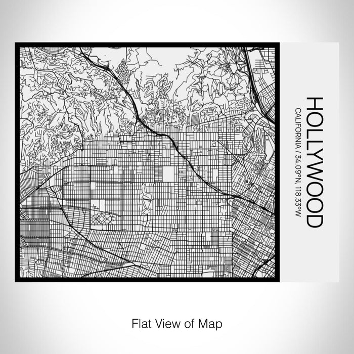 Rendered View of Hollywood California Map on 20oz Stainless Steel Insulated Bottle with Bamboo Top in Matte White with printed Tactile Lines Map in Black