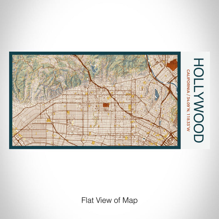 Rendered View of Hollywood California Map on 17oz Stainless Steel Insulated Bottle with printed woodblock style map