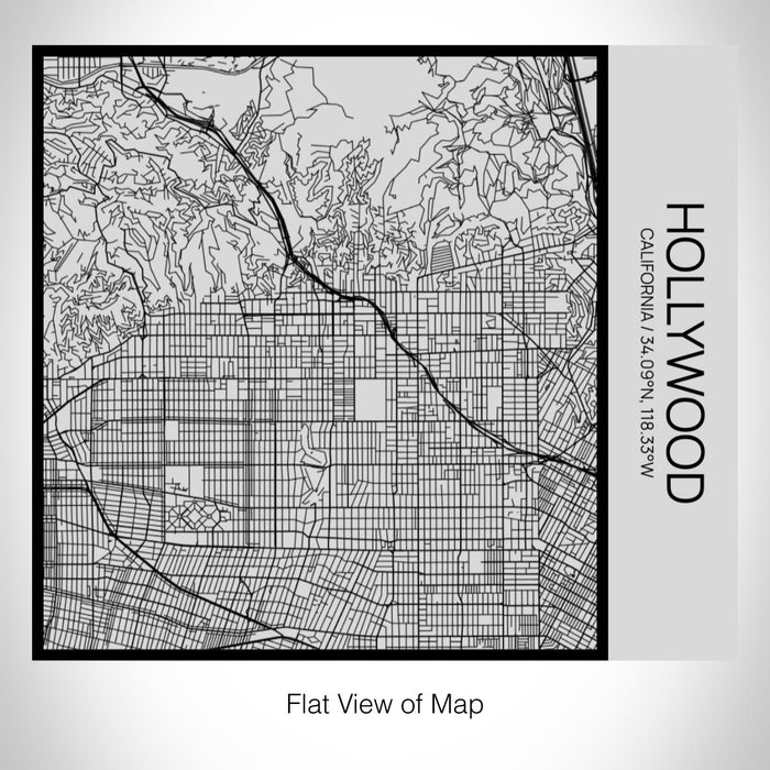 Rendered View of Hollywood California Map on 17oz Stainless Steel Insulated Tumbler in Tactile Lines with Succulent in Background