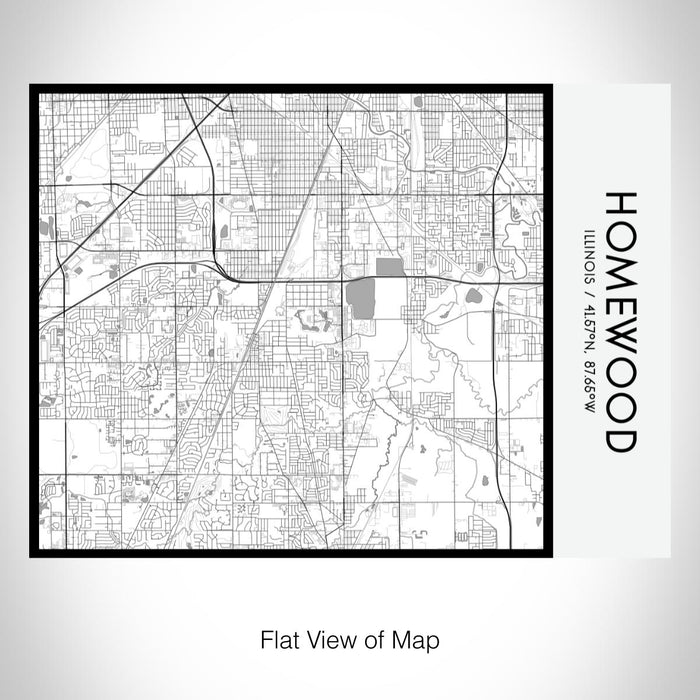 Rendered View of Homewood Illinois Map on 20oz Stainless Steel Insulated Bottle with Bamboo Top with printed classic style map