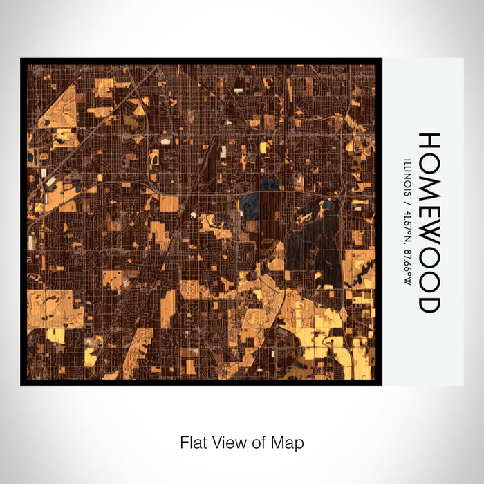 Rendered View of Homewood Illinois Map on 20oz Stainless Steel Insulated Bottle with Bamboo Top with printed ember style map