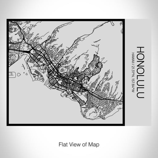 Rendered View of Honolulu Hawaii Map on 20oz Stainless Steel Insulated Bottle with Bamboo Top with printed Tactile Lines Map in Black