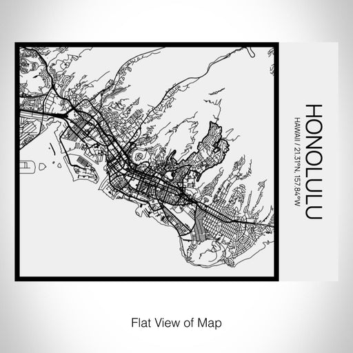 Rendered View of Honolulu Hawaii Map on 20oz Stainless Steel Insulated Bottle with Bamboo Top in Matte White with printed Tactile Lines Map in Black