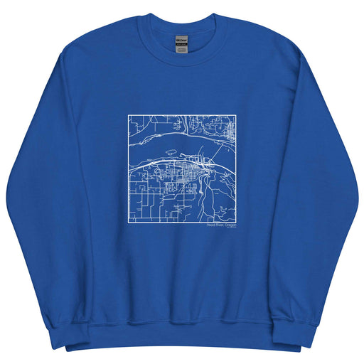 Hood River Oregon  Map Unisex Crewneck Sweater with City inscription in Royal Blue