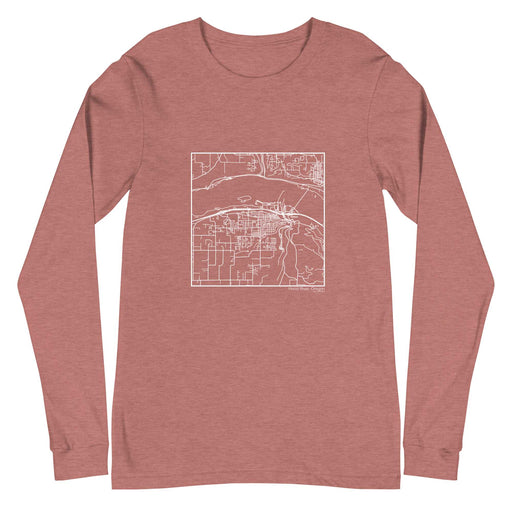 Hood River Oregon  Map Unisex Long-Sleeve T-shirt with City inscription in Heather Mauve