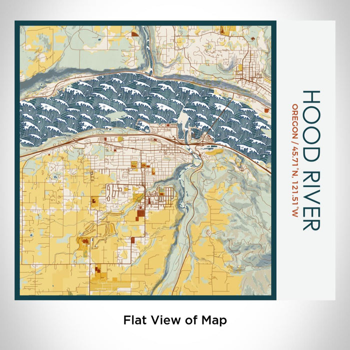 Rendered View of Hood River Oregon Map on 17oz Stainless Steel Insulated Tumbler in Woodblock Map Style