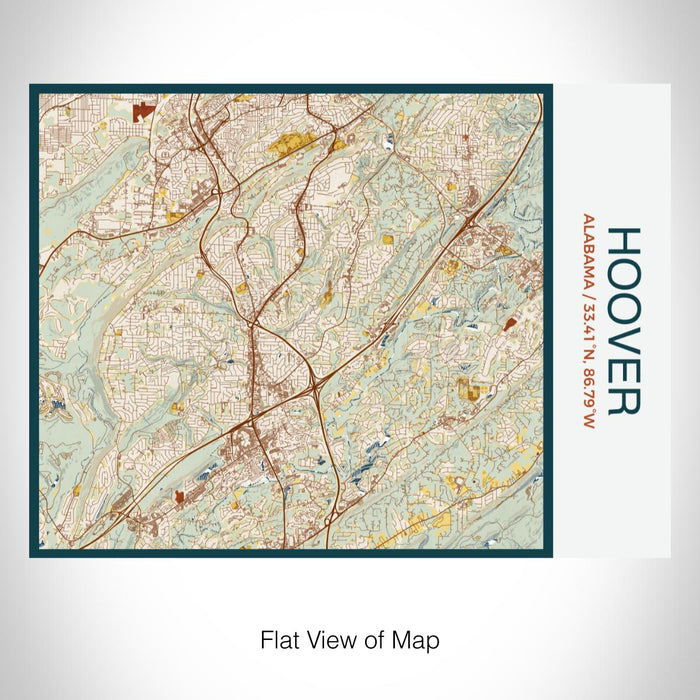 Rendered View of Hoover Alabama Map on 20oz Stainless Steel Insulated Bottle with Bamboo Top with printed woodblock style map