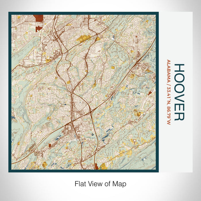 Rendered View of Hoover Alabama Map on 17oz Stainless Steel Insulated Tumbler in Woodblock Map Style