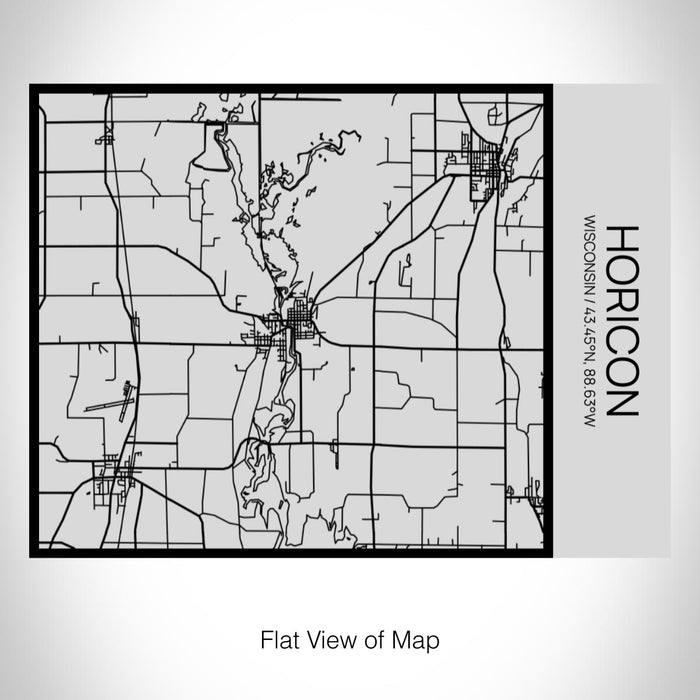 Rendered View of Horicon Wisconsin Map on 20oz Stainless Steel Insulated Bottle with Bamboo Top with printed Tactile Lines Map in Black