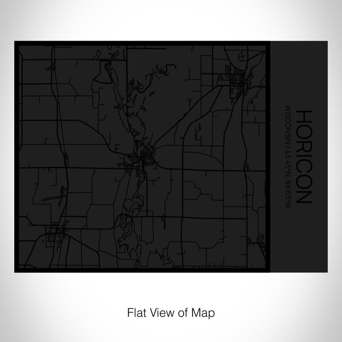 Rendered View of Horicon Wisconsin Map on 20oz Stainless Steel Insulated Bottle with Bamboo Top in Matte Black with printed Tactile Lines Map in Black
