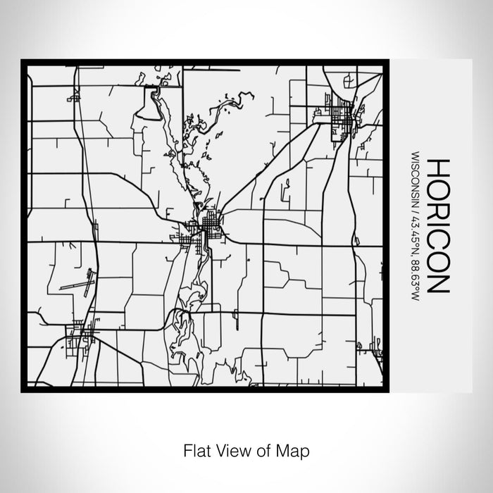 Rendered View of Horicon Wisconsin Map on 20oz Stainless Steel Insulated Bottle with Bamboo Top in Matte White with printed Tactile Lines Map in Black