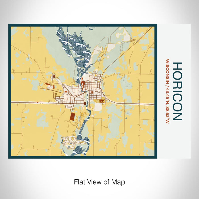 Rendered View of Horicon Wisconsin Map on 20oz Stainless Steel Insulated Bottle with Bamboo Top with printed woodblock style map