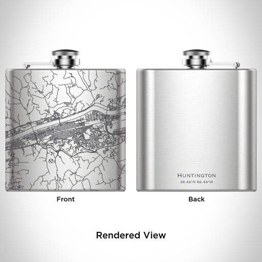 Rendered View of Huntington West Virginia Map Engraving on 6oz Stainless Steel Flask
