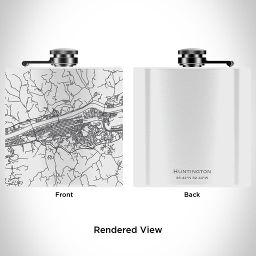 Rendered View of Huntington West Virginia Map Engraving on 6oz Stainless Steel Flask in White