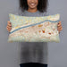 Person holding 20x12 Custom Huntington West Virginia Map Throw Pillow in Woodblock