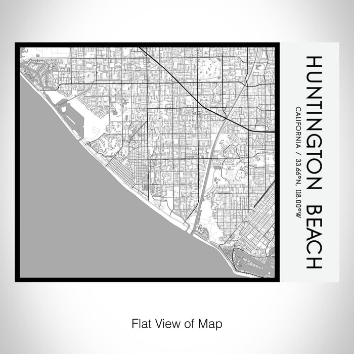 Rendered View of Huntington Beach California Map on 20oz Stainless Steel Insulated Bottle with Bamboo Top with printed classic style map