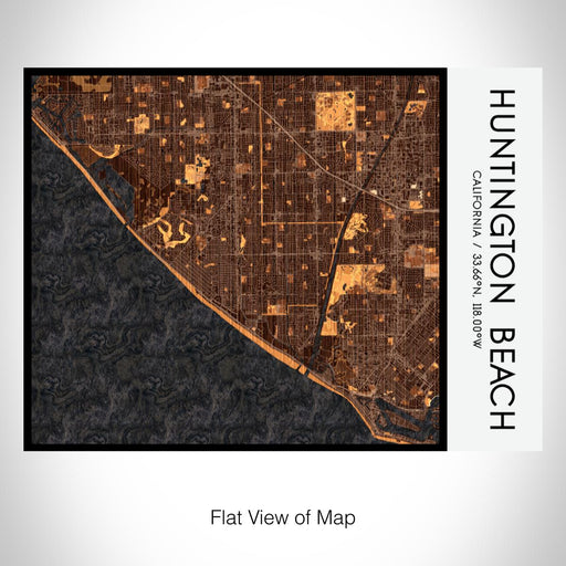 Rendered View of Huntington Beach California Map on 20oz Stainless Steel Insulated Bottle with Bamboo Top with printed ember style map
