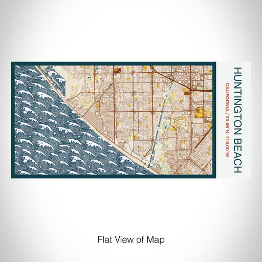 Rendered View of Huntington Beach California Map on 17oz Stainless Steel Insulated Bottle with printed woodblock style map