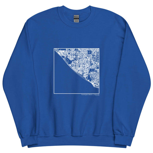 Huntington Beach California  Map Unisex Crewneck Sweater with City inscription in Royal Blue