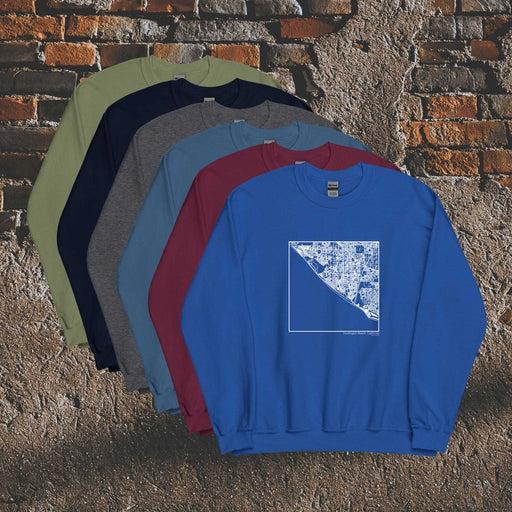 Huntington Beach California  Map Unisex Crewneck Sweaters in Multiple Colors
