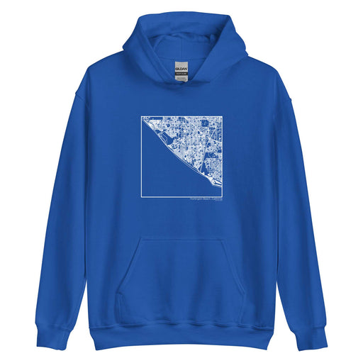 Huntington Beach California  Map Unisex Hoodie Sweater with City inscription in Royal Blue