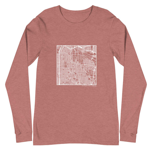 Huntington Park California  Map Unisex Long-Sleeve T-shirt with City inscription in Heather Mauve
