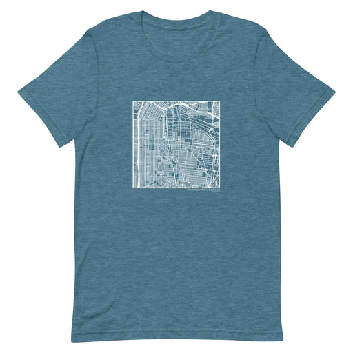 Huntington Park California  Map Unisex T-Shirt with City inscription in Heather Teal