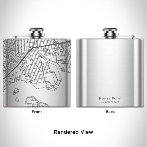 Rendered View of Hunts Point The Bronx Map Engraving on 6oz Stainless Steel Flask